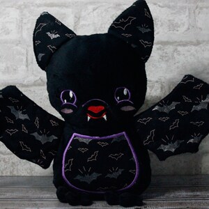 Big Bat Plush, Vampire Bat, Embroidered plush, Bat stuffed animal, Halloween Plush for kids, Kawaii plush, Stocking Stuffer for girls