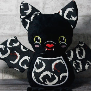 Big Bat Plush, Glow in the dark Vampire Fangs, Embroidered plush, Bat stuffed animal, Halloween Plush for kids, Kawaii plush, Vampire bat