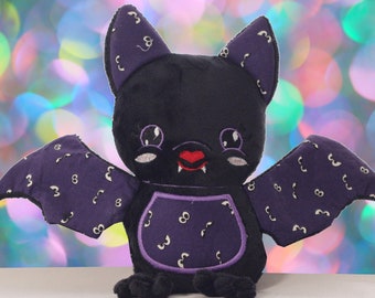 Small Bat Plush, Glow in the dark eyes, Kawaii Plush, Cute Bat Stuffed Animal, Halloween plushie, Embroidered stuffed animal, bat lover gift