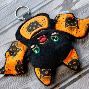 Bat Plush Keychain, Kawaii backpack charm, Witch Cat familiar, Embroidered plush, Bat stuffed animal, Halloween Plush, Stocking Stuffer