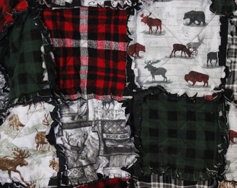 Flannel Rag Quilt, Man cave blanket, Christmas gift for him, Father day gift for dad, Queen Size Rag Quilt, buffalo plaid quilt, rag blanket