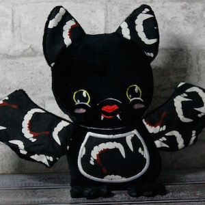 Small Bat Plush, Glow in the dark Vampire Fangs, Embroidered plush, Bat stuffed animal, Halloween Plush for kids, Kawaii plush, Vampire bat