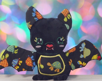 Small Bat Plush, Halloween plush, Stocking stuffers, Turtle plush, Embroidered stuffed animal, Kawaii plush, bat stuffed animal, bat gift