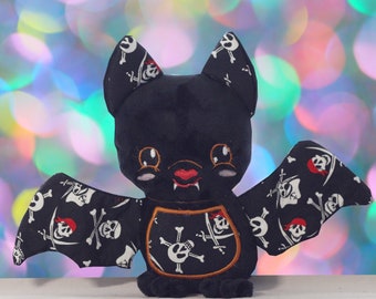 Small Bat Plush, Halloween plush, Stocking stuffers, Embroidered stuffed animal, Birthday gift for kids, Kawaii plush, Pirate Stuffed Animal