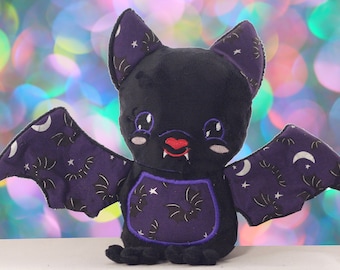 Small Bat Plush, Bat Stuffed Animal, Kawaii Plush, Halloween Plushie, Stocking Stuffers for kids, Embroidered stuffed animal, Bat lover gift