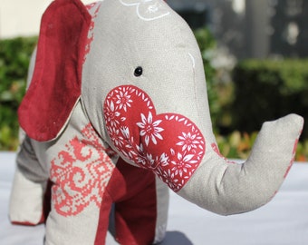 Valentine Elephant Plush, Heart Plush, Stuffed Animal for girlfriend, Valentine's day gift for mom, Elephant Gift for wife, Stuffed Elephant