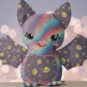 Big Bat Plush, Bat Stuffed Animal, Kawaii Plush, Halloween Plushie, Stocking Stuffers, bat lovers gift, Embroidered Plush, Pastel goth bat