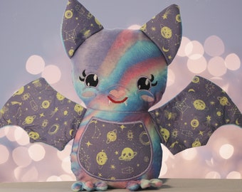 Big Bat Plush, Bat Stuffed Animal, Kawaii Plush, Halloween Plushie, Stocking Stuffers, bat lovers gift, Embroidered Plush, Pastel goth bat