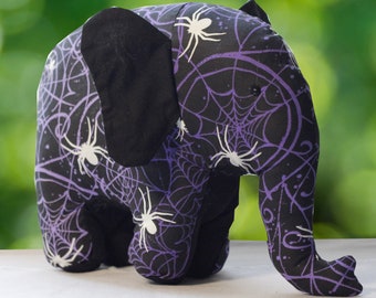 Plush Elephant, Glow in the dark spiders, Stuffed Animal, Halloween Plush, Elephant Gift for her, Stocking Stuffer for kid, Stuffed Elephant