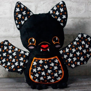Big Bat Plush, Ghost and Pumpkin Bat, Embroidered plush, Bat stuffed animal, Halloween Plush, Kawaii plush, Stocking Stuffer for girls