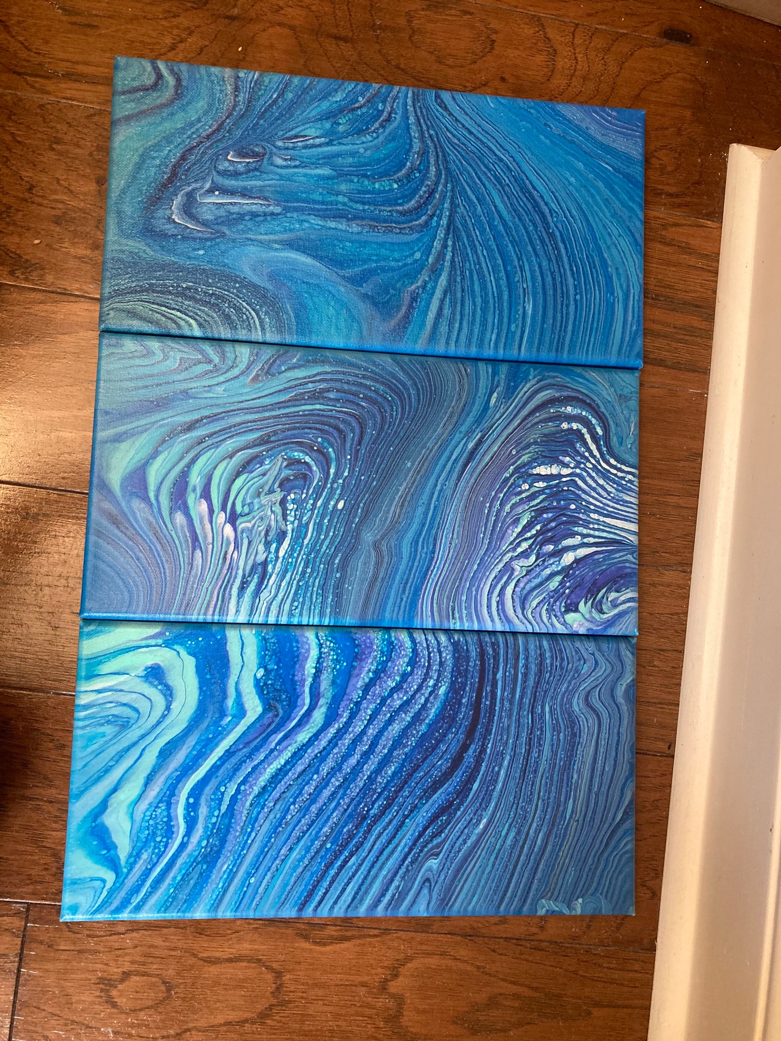 Acrylic Paint Pouring, Original Artwork, Canvas Wall Art, Triptych