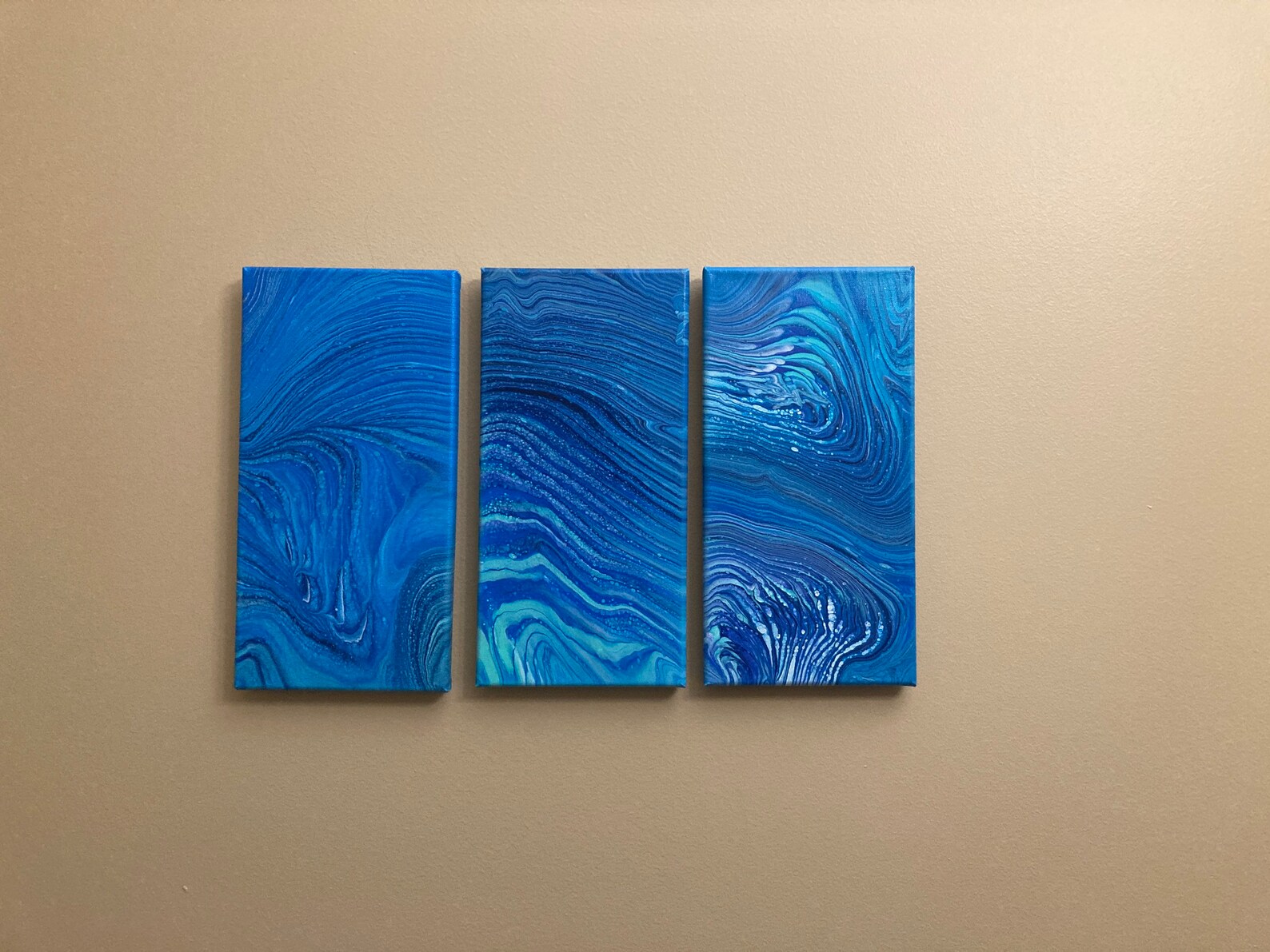 Acrylic Paint Pouring, Original Artwork, Canvas Wall Art, Triptych