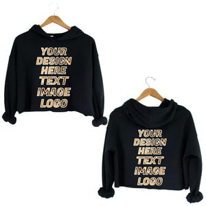 Custom Black Women's Cropped Top Fleece Hoodie Bella Canvas 7502.