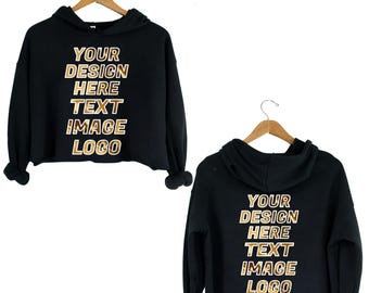 Benutzerdefinierte Schwarze Frauen Cropped Top Fleece Hoodie Bella Canvas 7502.