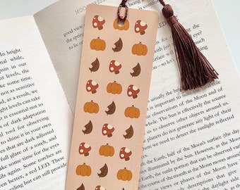 Autumn Bookmark - Pumpkin - Mushroom - Leaf - Cottagecore Pattern Bookmark - Bookish Gifts - Matte Laminated Bookmark