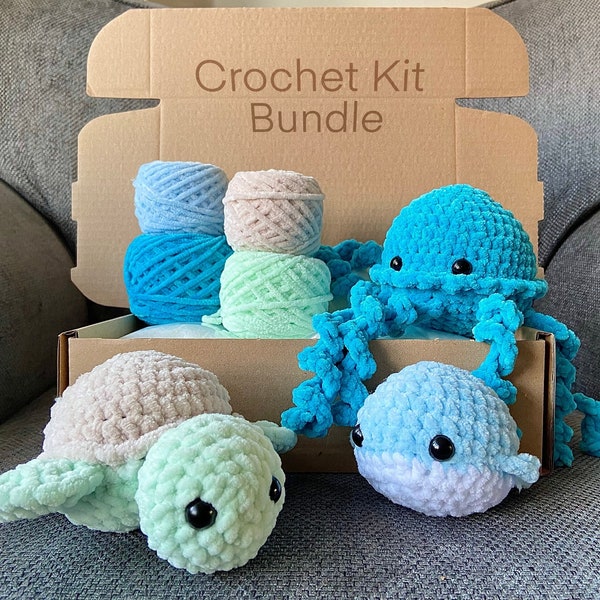 Crochet Kit Bundle, Under the Sea, 3 in 1, Crochet Kit, Turtle Crochet Kit, Jellyfish Crochet Kit, Whale Crochet Kit, Crochet Gifts, DIY