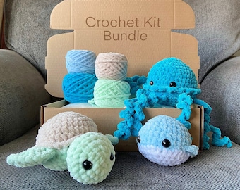 Crochet Kit Bundle, Under the Sea, 3 in 1, Crochet Kit, Turtle Crochet Kit, Jellyfish Crochet Kit, Whale Crochet Kit, Crochet Gifts, DIY