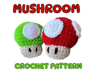 Schema all'uncinetto per funghi, download digitale in formato PDF di Amigurumi, schemi PDF facili da seguire, idee e progetti artigianali per realizzare funghi giocattolo fatti a mano