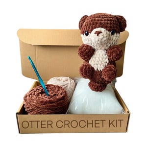 Otter Crochet Kit, Intermediate Amigurumi DIY Kit with Yarn, Hook & Pattern, Handmade Gift for Crafters, Adult Craft Kit, Crocheter Gifts