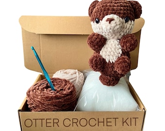 Otter Crochet Kit, Intermediate Amigurumi DIY Kit with Yarn, Hook & Pattern, Handmade Gift for Crafters, Adult Craft Kit, Crocheter Gifts