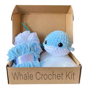Whale Crochet Kit, Easy Crochet Kit for Adults, DIY Kit, Whale Gift, Craft Kit, Crocheter Gifts, Amigurumi Crochet Pattern, Chenille Yarn