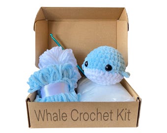 Whale Crochet Kit, Easy Crochet Kit for Adults, DIY Kit, Whale Gift, Craft Kit, Crocheter Gifts, Amigurumi Crochet Pattern, Chenille Yarn