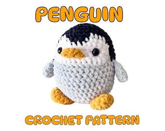 Schema all'uncinetto per un pinguino, pinguino amigurumi, schema facile da seguire, filato di ciniglia, schema per giocattoli per bambini, tutorial all'uncinetto, schema PDF