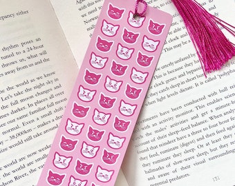 Pink and White Cat Faces Bookmark - Kitten Themed - Bookish Gifts - Stationary -