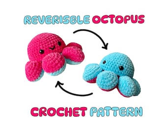 Schema all'uncinetto per un polpo reversibile, download digitale di Amigurumi in formato PDF, schemi PDF facili da seguire, polpo fatto a mano, idee e progetti artigianali