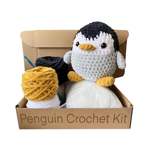 Penguin Crochet Kit, Intermediate Amigurumi DIY Kit for Adults, Complete Yarn & Pattern Set, Handmade Gift Idea for Crafters, DIY Craft Kit