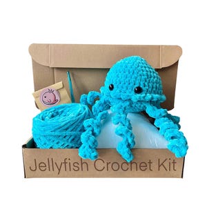 Jellyfish Crochet Kit, Intermediate Crochet Kit for Adults, Jellyfish Gifts, Adult Craft Kit, Amigurumi Crochet Pattern, Crocheter Gifts,
