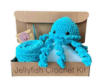 Jellyfish Crochet Kit, Intermediate Crochet Kit for Adults, Jellyfish Gifts, Adult Craft Kit, Amigurumi Crochet Pattern, Crocheter Gifts,