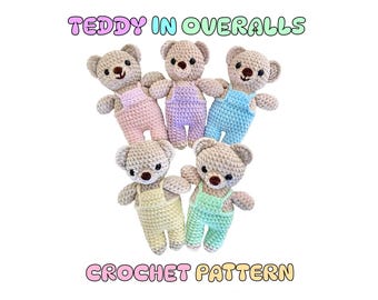 Schema all'uncinetto per orsacchiotto in tuta, download digitale PDF di Amigurumi, schemi PDF facili da seguire, orsacchiotto fatto a mano, idee e progetti artigianali