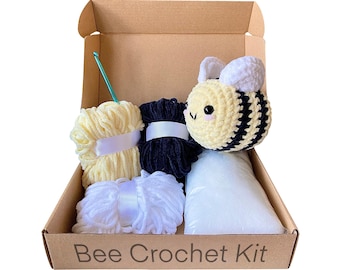 Bee Crochet Kit, Easy Amigurumi DIY Kit for Adults, Includes Yarn, Hook & Pattern, Handmade Gift for Crafters, Bee Craft Kit, Bee Gifts