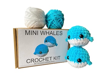 Mini Whales Crochet Kit, Amigurumi Craft Kit, Make Your Own Crochet Plushie, DIY Keychain, Easy to Follow Crochet Tutorial, Crochet Gifts