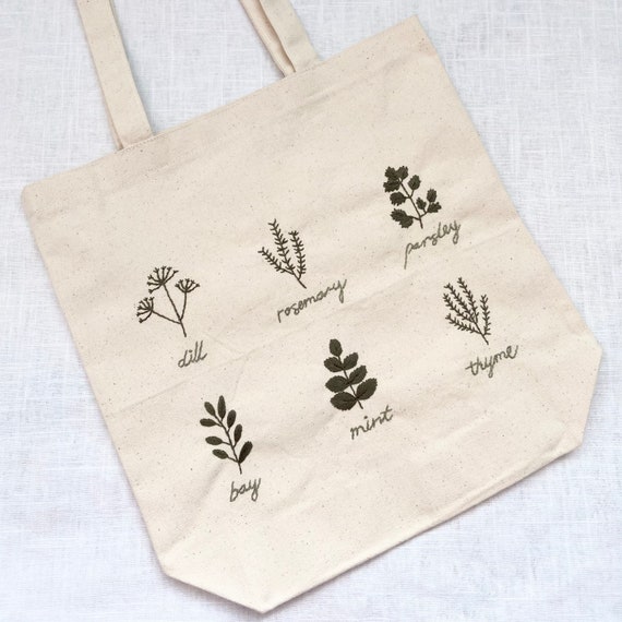 Herb Canvas Tote Bag Hand Embroidered Tote Bag Embroidered | Etsy