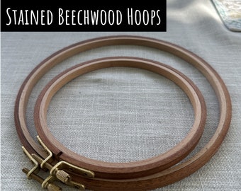 Hand Stained Beechwood Embroidery Hoops, 5", 6", 7", 8", 9". Mahogany Stain. Brass Hardware. Embroidery Gift.  Embroidery Display.