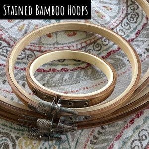 Hand Stained Bamboo Wooden Embroidery Hoops, 3" 4" 5" 6" 8" 9" 10" 12" 14". Mahogany Stain. Silver Hardware. Embroidery Gift