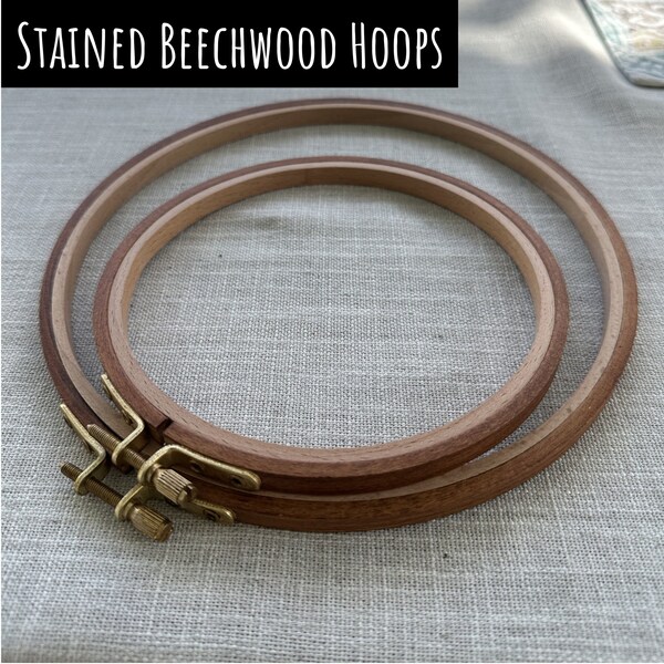Hand Stained Beechwood Embroidery Hoops, 5", 6", 7", 8", 9". Mahogany Stain. Brass Hardware. Embroidery Gift.  Embroidery Display.
