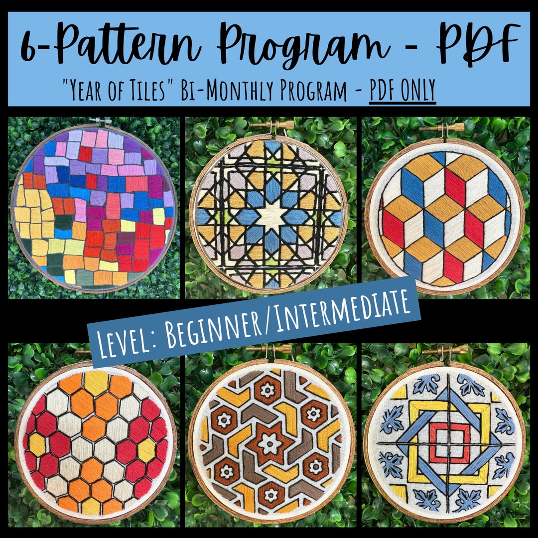 6 PATTERNS Set of 6 DIY Tile Embroidery Patterns. Beginner. Azulejos