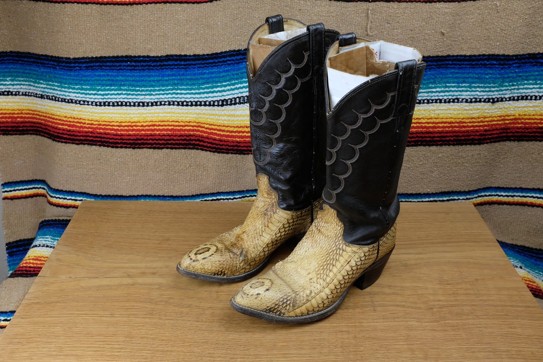 70s Grey Snakeskin Patch Cowboy Boots (6.5)