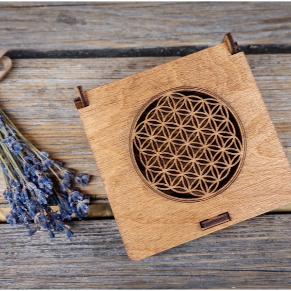 Boho houten geschenkdoos van Andamand, uniek gepersonaliseerd cadeau voor bruiloft, jubileum, verjaardag, aandenken doos, flower of life, vintage