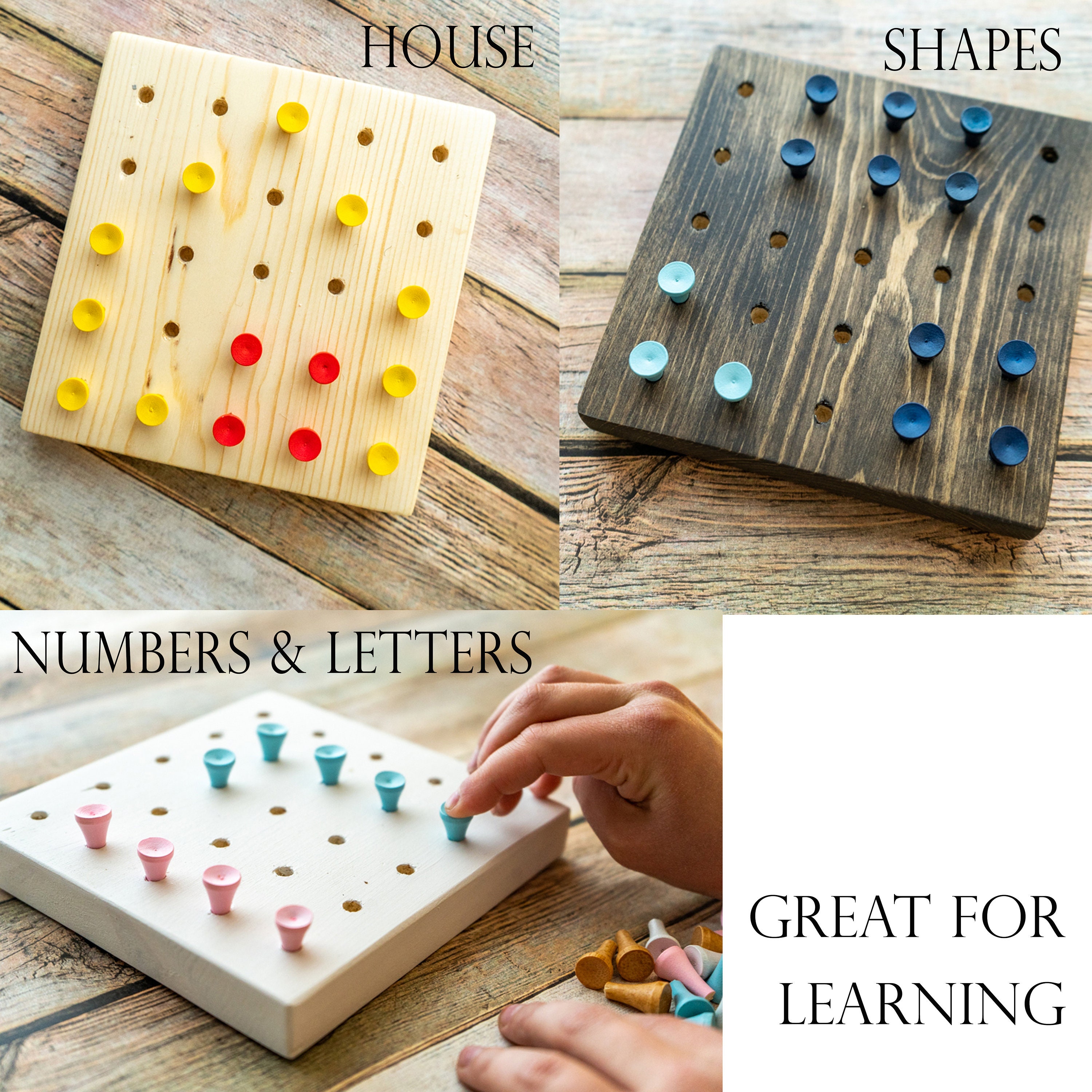 Kids Peg Board Wooden Peg Game Montessori Educational Etsy