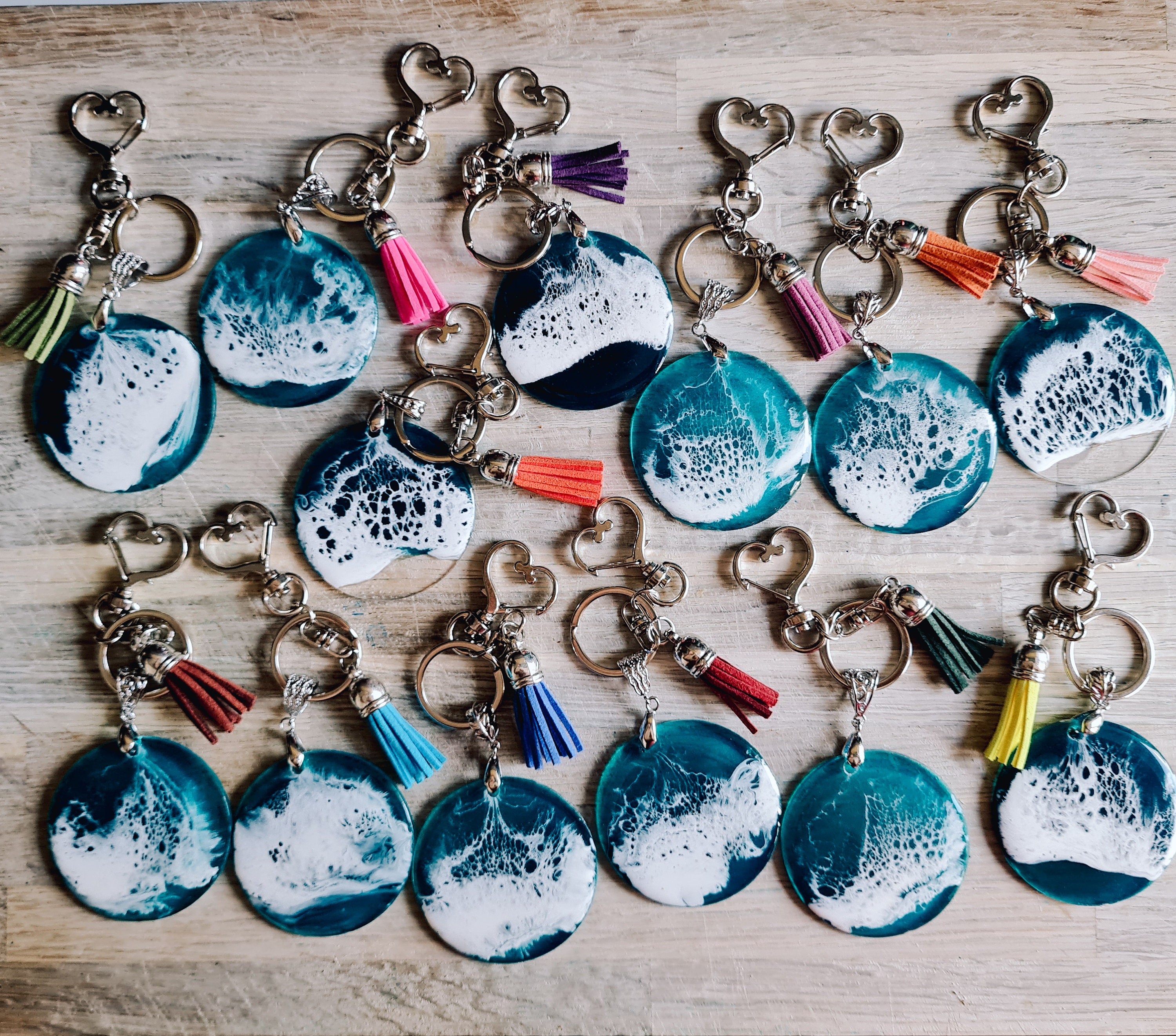 Seafoam Ocean Resin Keychain: Heart Clasp, Tassel Charm - Etsy