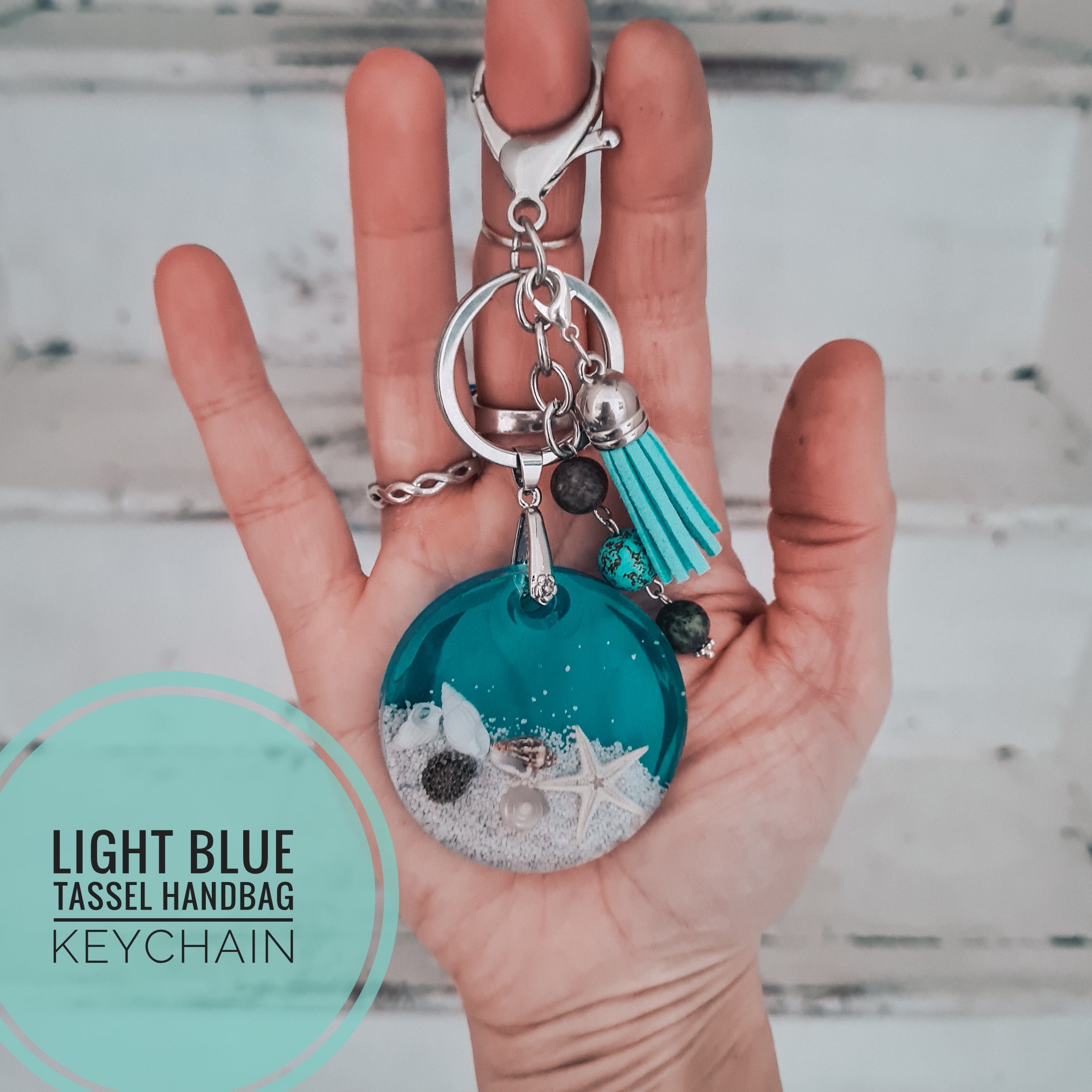 Blue Ocean Resin Pendant, Beach Keyring, Boho Handbag Charm, Resin Keyring,  Resin Keychain, Handbag Accessories 