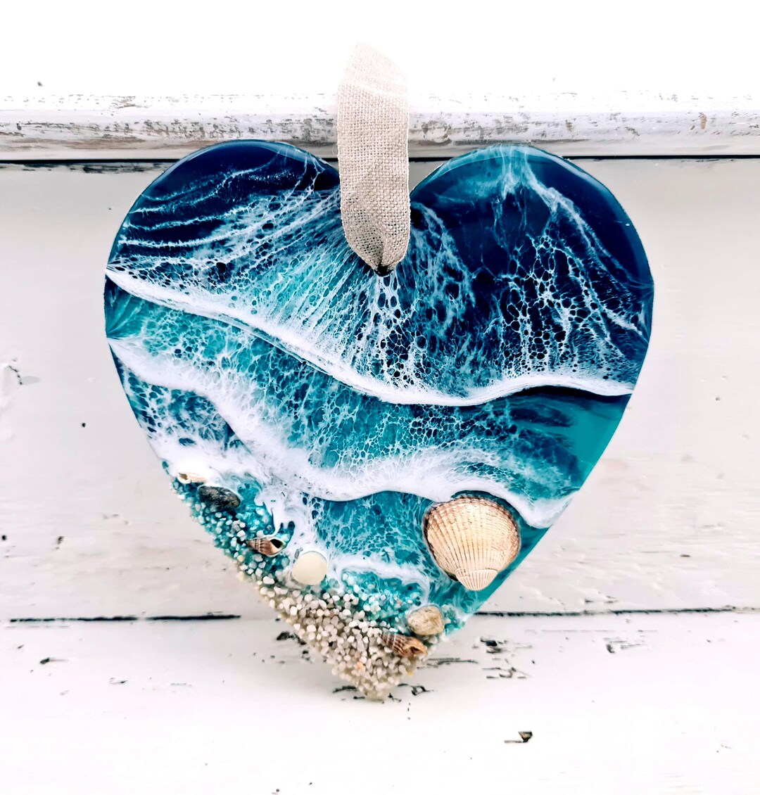Beautiful Ocean Resin Heart, Beach Wall Art, Resin Wave Art, Coastal ...