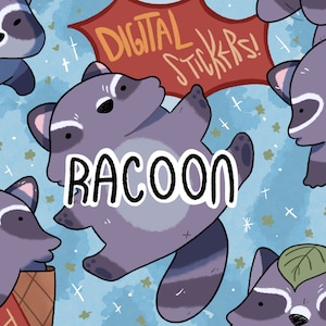 Digital stickers, clipart, cute animal stickers, doodles stickers, animal illustration, racoon stickers, instant download, kawaii, PNG