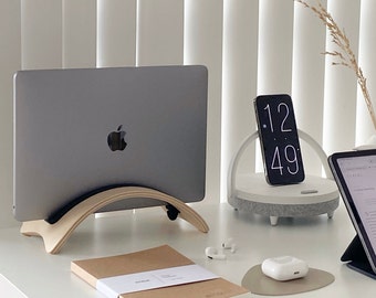 Vertical laptop stand dock, Laptop holder for desk organization | Aesthetic desk accessory| Perfect Fathers day gift.