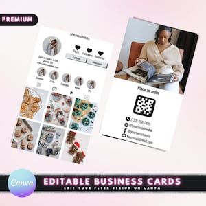 Instagram Business Cards, DIY Canva Template Design, Light Bakery Card, Bakery Business Cards, Premade Bakery Business Card