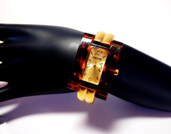 Tortoise Shell Bangle Bracelet Watch; Japanese Mo… - image 4